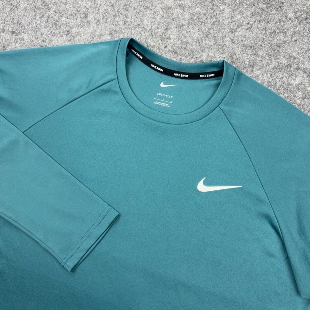 Nike Swim Rash Guard Men Large Teal Dri-FIT UPF 40+ Hydroguard Performance Surf